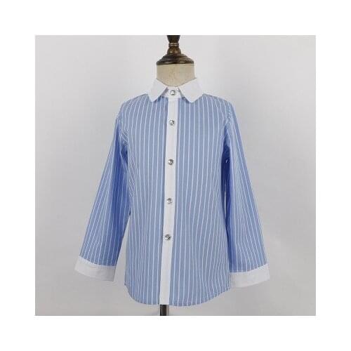 Childrens Shirt Korean Baby British Style Red and Blue Striped Long-sleeved Shirt Boys and Girls Pleated Shirts School Uniforms
