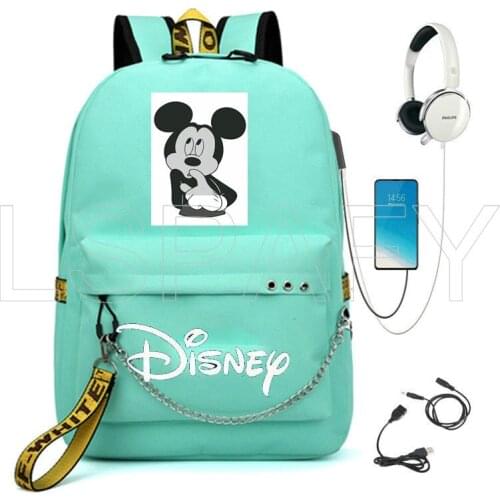 Mickey Backpack For Women USB Charging Port School Bags For Girls Cartoon Laptop Backpack Teens Travel Mochilas