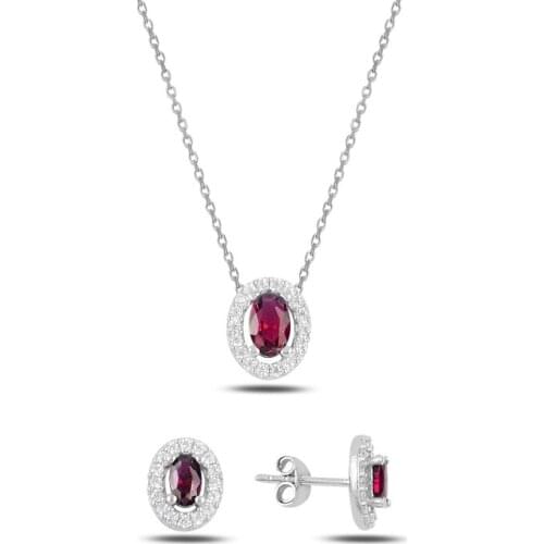 Silverlina Silver Oval Colorful Zircon Stone Set