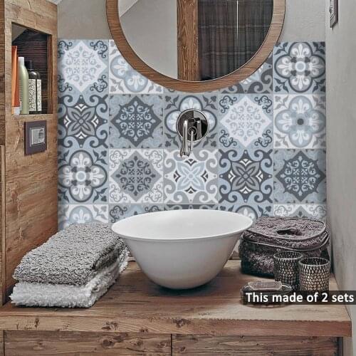 Blue Mediterranean Tile Stickers Self-adhesive Wallpaper For Bathroom Furniture DIY Wall Decor Decals Waterproof Art Home Mural