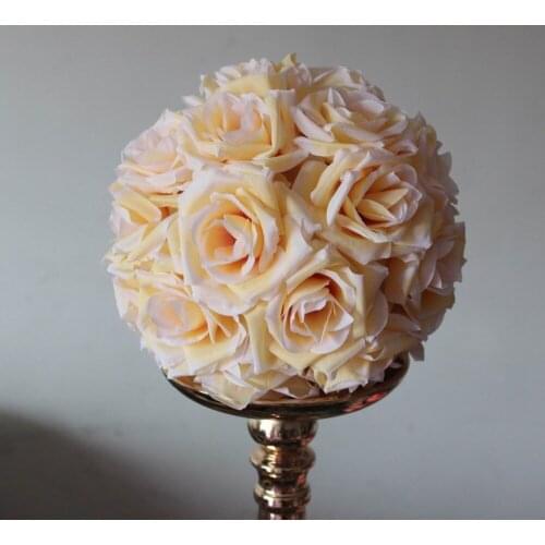 SPR 15cm champagne Elegant Artificial Silk Crimping Rose Flower Ball Hanging Kissing Ball Wedding Room Party Decoration Supplies