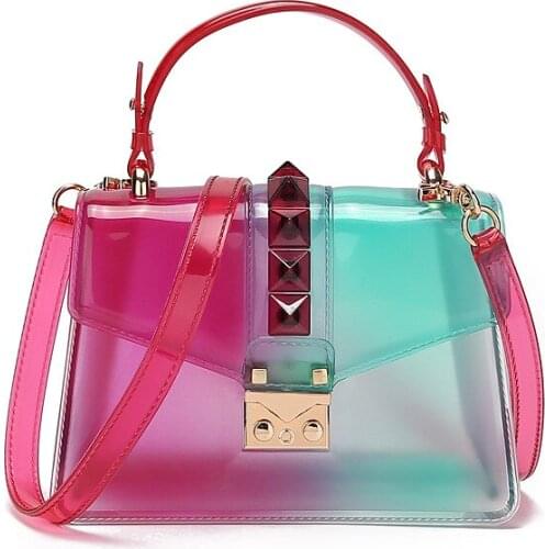 2021 Designer Colorful Rainbow PVC Jelly Bag For Women Transparent PC Mini Messenger Bag Phone Wallet Makeup Cute Shoulder Bag