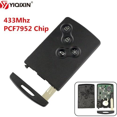 YIQIXIN 4 Button Smart Key Card 433Mhz ID46 PCF7952 Chip Remote Car Key For Renault Koleos Clio Megane Scenic Laguna With Blade