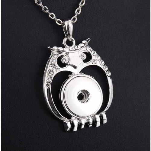 New Snap Jewelry Simple Owl 18mm Snap Button Necklace with 60cm Chains Snap Pendant Necklace for Women Necklaces 9938