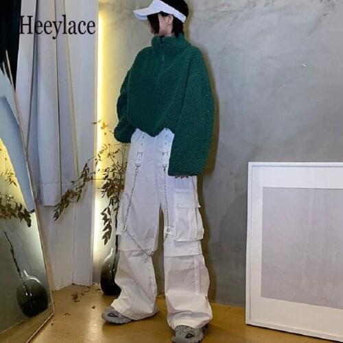 Mall Goth White Cargo Pants Women Gothic Harajuku Hippie Streetwear Chain Punk Loose Pants Baggy Oversize Korean Style