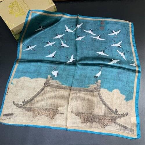 POBING 100% Pure Silk Scarf For Ladies Floral Designer Square Scarves Small Head Handkerchief Wholesale Hijab Wraps 53x53CM