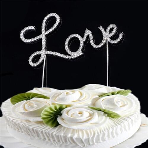 10pcs Love Cake Topper Rhinestone Silver Monogram Tone Wedding Decorations Birthday Party Favor Supplies Cake Accessory Tool