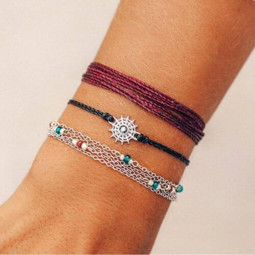 3 Pcs/Set Retro Charm Bracelets Personality Roulette Pendant Rope Layered Bracelet Set for Women New Jewelry Gift