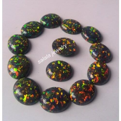 30pcs/lot Free Shipping 10x12 MM OP34 AAA Synthetic Black Fire Opal ,Oval Cabochon Opal Stone for Opal Jewelry