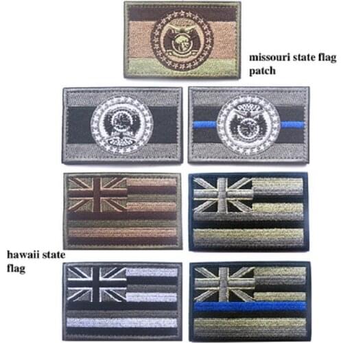 3D Embroidery Patches U.S.A Hawaii State Flag Patch Loops And Hook Missouri Flag Patch Cloth Patch