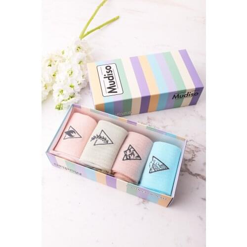 4-Piece Colorful Unisex Minimalist Nature Theme Embroidery Special Boxed Knitted Socks