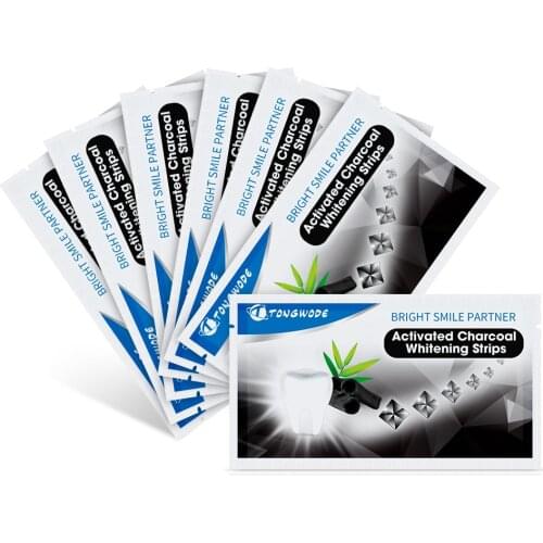 Afforable Teeth Whitening Equipment 7 Pairs Coconut Activated Charcoal Tooth Whitening Strip Easy Use Sticker For Dental Care