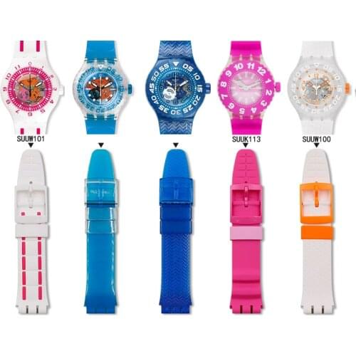 Watch accessories pin buckle silicone strap for Swatch strap diving series SUUB101SUUW101 sports waterproof strap men watch band