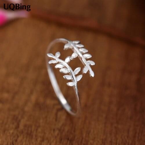 Free Shipping 925 Sterling Silver Leaves Ring Women Gift Finger Rings