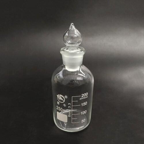Reagent bottle,Narrow neck with standard ground glass ball stopper,Clear,Boro. 3.3 glass,Capacity 250ml,Sample Vials
