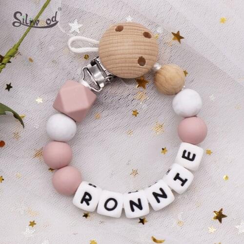 Personalized Name Baby Pacifier Clip Chain Dummy Holder BPA Free Silicone Beads Eco-friendly Teething Chain Nipples Clips Holder
