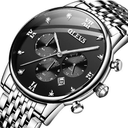 Luxury Brand Mens Watch Quartz Chronograph Stainless Steel Blue Dial Male Watches Waterproof Date Fashion Relogio Masculino