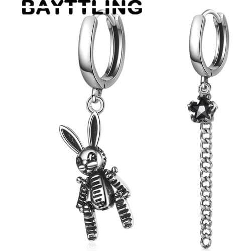 BAYTTLING 925 Sterling Silver Long Tassel Rabbit Drop Earrings For Women Couple Gifts Asymmetrical Earrings Jewelry