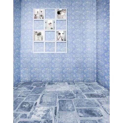 Stone Flooe Blue Wall Photography Backdrops Photo Props Studio Background 5x7ft