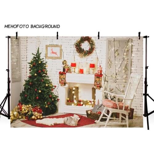 Photography Backdrops Christmas Background Fireplace Tree Winter Snow Window Interior Baby Birthday Background For Photo Studio