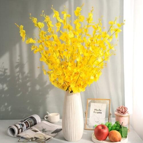 5Pcs artificial flowers high quality yellow Butterfly Orchid Silk flower pots decorative home wedding decoration san valentin