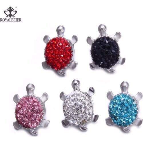 RoyalBeier 5pcs/lot Tortoise Metal Snap Buttons 18mm Fish Snap Button Wth Rhinestone DIY Charms For Snap Bracelet Jewelry