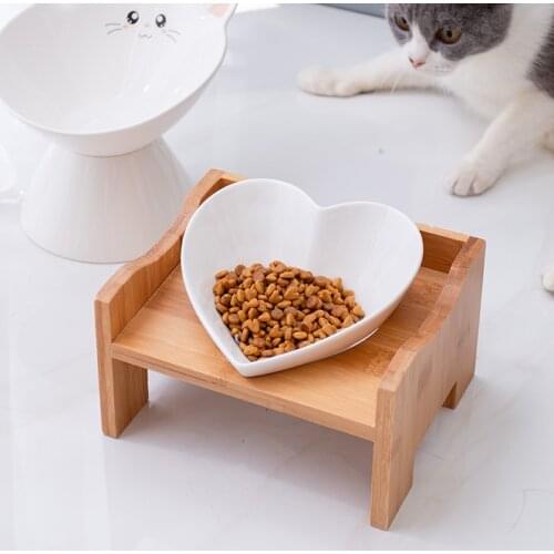 Heart Shaped Cat Bowl Non-slip Cute Cervical Spine Cat Bowls Ceramic Single Bowl Cat Dining Table Set Shelf Pet Feeder