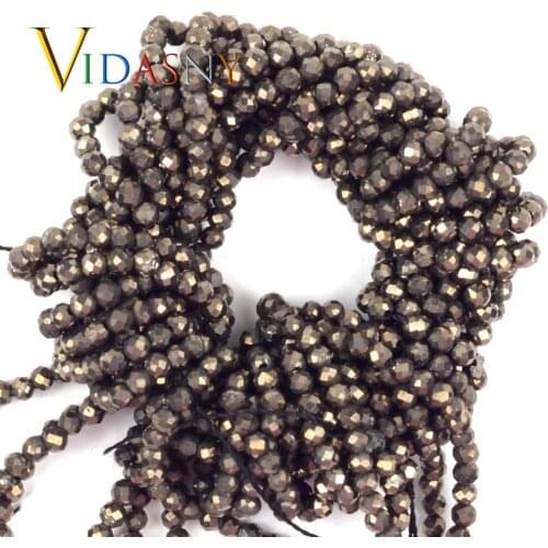Natural Stone Faceted Pyrite Gemstones Diy Necklace Accessorie 2-4.5mm Spacer Loose Beads For Jewelry Making 15'' Wholesale
