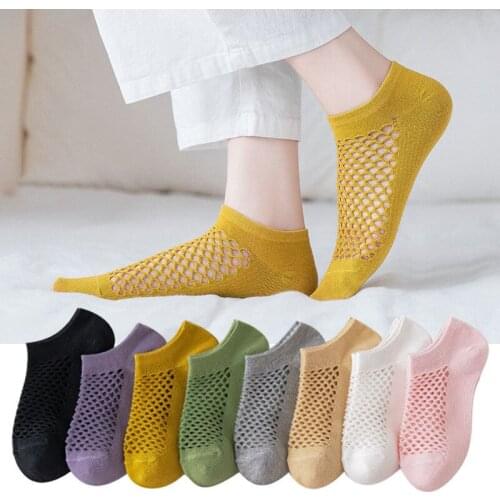 Spring And Summer Fashion Women Solid Color Mesh Breathable Cotton Socks Boat Shallow Mouth Short Heel Socks Femal