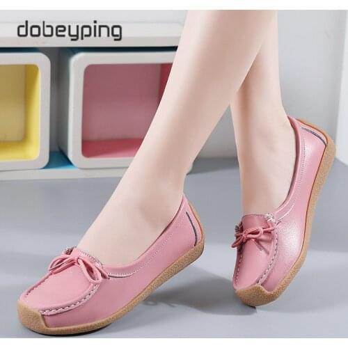 New Autumn Womens Shoes Real Leather Woman Shoe Lace-Up Female Loafers Cutout Ladies Ballet Flats Moccasins Walking Footwear