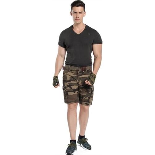 New Casual Shorts with Belt 100% Cotton Loose Camouflage Overalls Mens Youth Straight Summer Mens Summer Shorts
