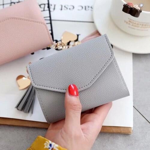 New High Quality Fashion Brand Leather Women Wallets Short Thin ladies coin Purse Cards Holder Clutch bag tassel Wallet female