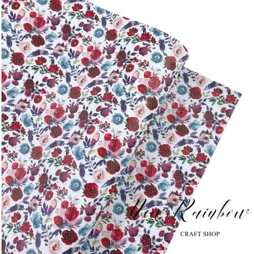 New Rainbow 30x138cm/Roll Boho Floral Merlot & Navy Faux Artisan Leatherette For Making Bows, Hair Accessories, DIY Crafts