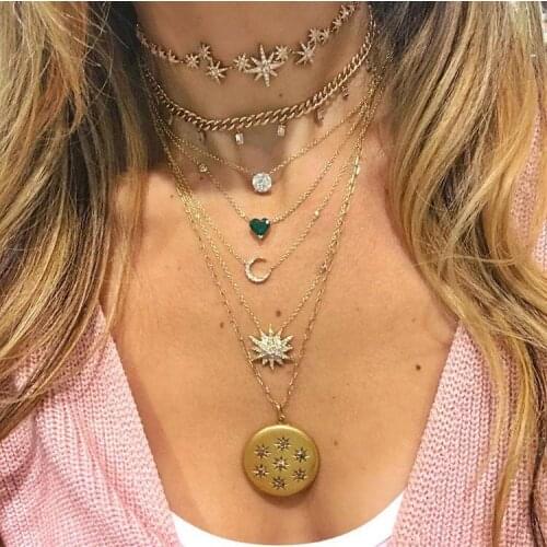 Wholesale Gold plated wide curb cuban link chain choker women charm Heart baguette cz charm engraved tag chain necklaces jewelry