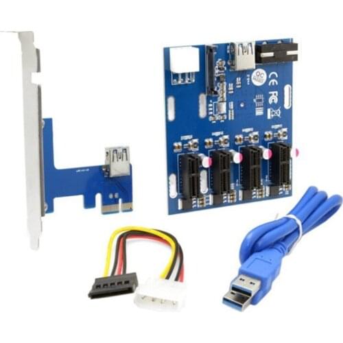 PCI-E 1X Expansion Kit 1 to 4Slots Switch Multiplier Hub PCI-E Riser Card Adapter with USB 3.0 Cable Pcie Mining Modules