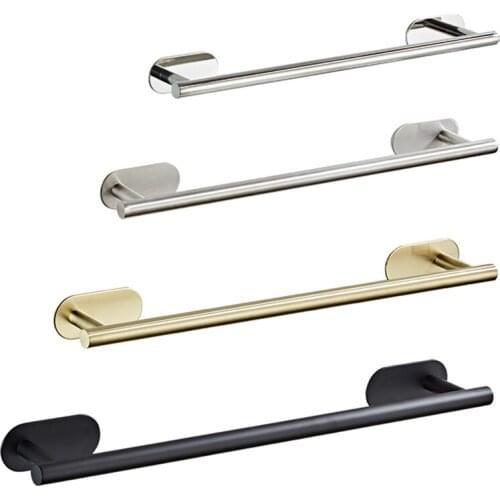 Bathroom 304 Stainless Steel Perforated Free Towel Rack Bathroom Hardware Pendant Single Towel Bars Gold Adhesive Towel Bar