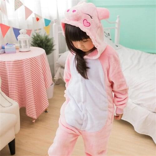 Pig Kigurumi Pajamas Pink Onesie Lovely Cartoon Animal Cosplay Costume Winter Party Pajama Sleepwear Flannel Soft Cute Kids