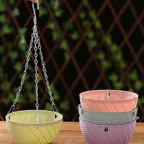 Chain Hanging Planters Flower Pot Basket Plastic Vase Garden Nursery Imitation Rattan Weaving PP Home Decor Balcony Baskets