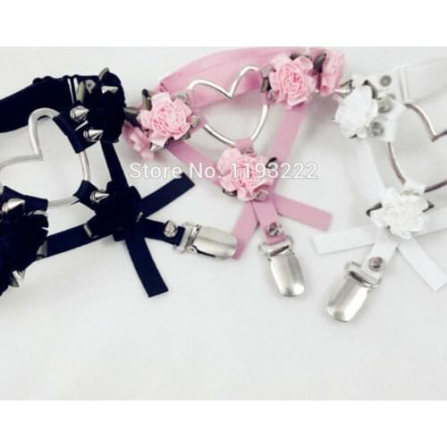 1Pair Cute Fashion Designed Leather Thigh Harness, Cross Flower Floral Leg Garter Punk Rock Big Heart Spikes Garter Belt Ring