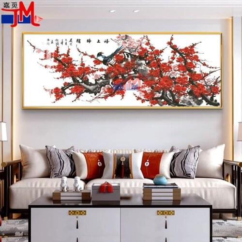 Full Display Diamond Painting“Plum Blossom Magpie”Cross Stitch Chinese Style Mosaic Square Round Drill Large Size Embroidery Kit