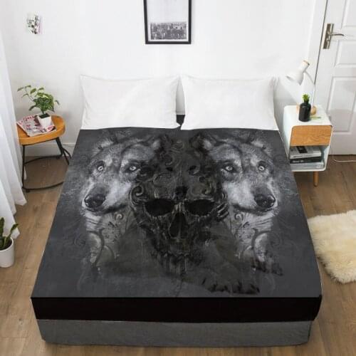 3D Print Custom Bed Sheet With Elastic,Fitted Sheet Queen/King,Animal Skull Wolf Mattress Cover 160x200/150x200,drop ship