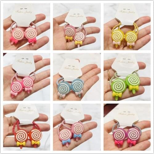 2Pcs Lollipop Candy Girls Elastic Hair Bands Ponytail Holder Hair Ties Headband Scrunchie Hair Accessories for Children
