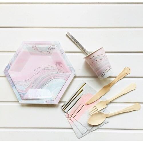 Pink Watercolor Disposable Tableware Birthday Party Paper Cup Plate Party Tableware for Wedding Decoration Shower Supplies