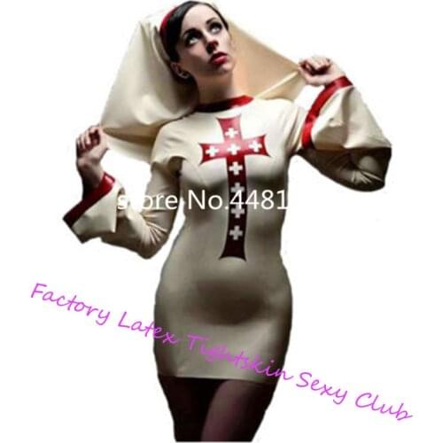 Sexy Latex Rubber Nun Cosplay Costumes women costumes sexy Dress with hat plus size costume