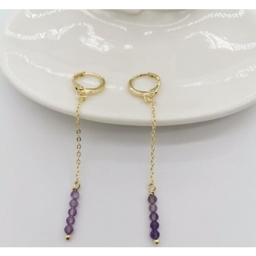 Amethyst Earrings 14K Gold Filled Chains Delicate Faceted Gemstones Pendants Dangle Hoops Boho Statement Jewelry Earrings