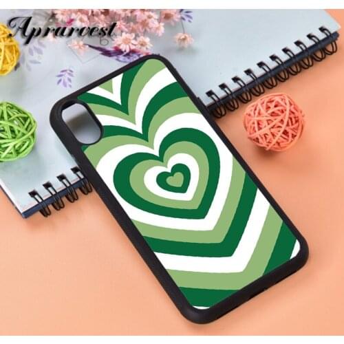 Aprarvest Silicone Rubber Phone Case Cover For iPhone 6 6S 7 8 PLUS X XS XR 11 12 MINI PRO MAX Matcha Love Green Hearts