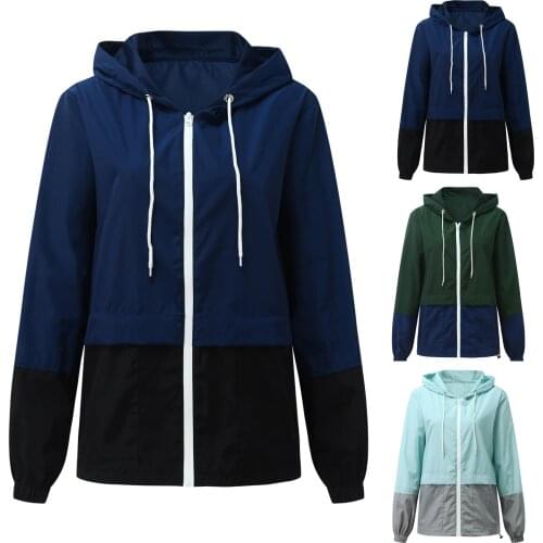 Womens Windbreaker Long Sleeve Patchwork Jacket Thin Skinsuits Spring Autumn Hooded Zipper Casual Sport Jackets Coat Women 2021