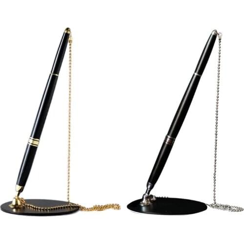 High quality Classic Metal Ballpoint Pen Secure Chain Attached Base Stand Desk Office Counter Signature Pens Stationery Gift