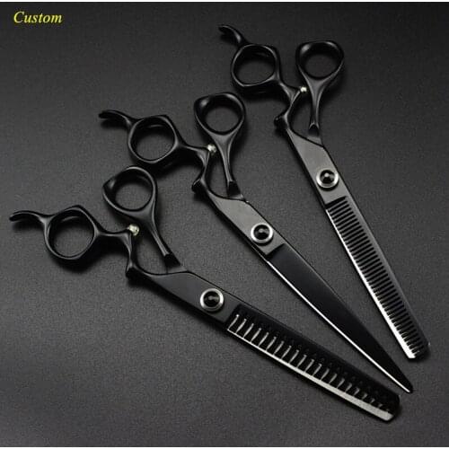 Custom Japan 440c 7 '' black pet dog grooming hair scissors thinning shears cutting barber scissor tools hairdressing scissors