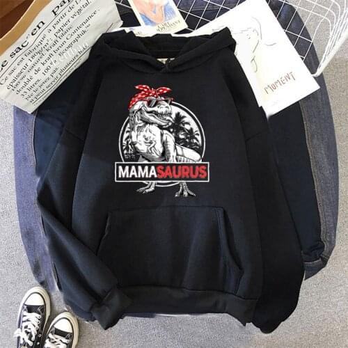 Mamasaurus T Rex Dinosaur Print Hoodies Women Hooded Oversize Pullovers Harajuku Kawaii Female Loose Streetwear Sweatshirts
